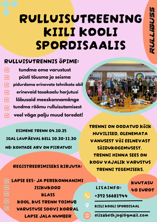 UUS hooaeg 2025/2026! Rulluisutreeningud Kiili Gümnaasiumi spordisaalis laupäeviti