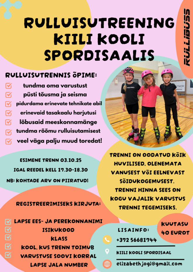 UUS hooaeg 2025/2026!  Rulluisutreeningud Kiili Gümnaasiumi spordisaalis reedeti